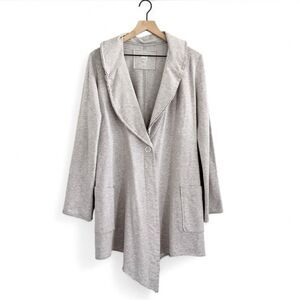 Lucy Heather Gray Terry Knit Long Cardigan Deep V Snap Closure Pockets Size M